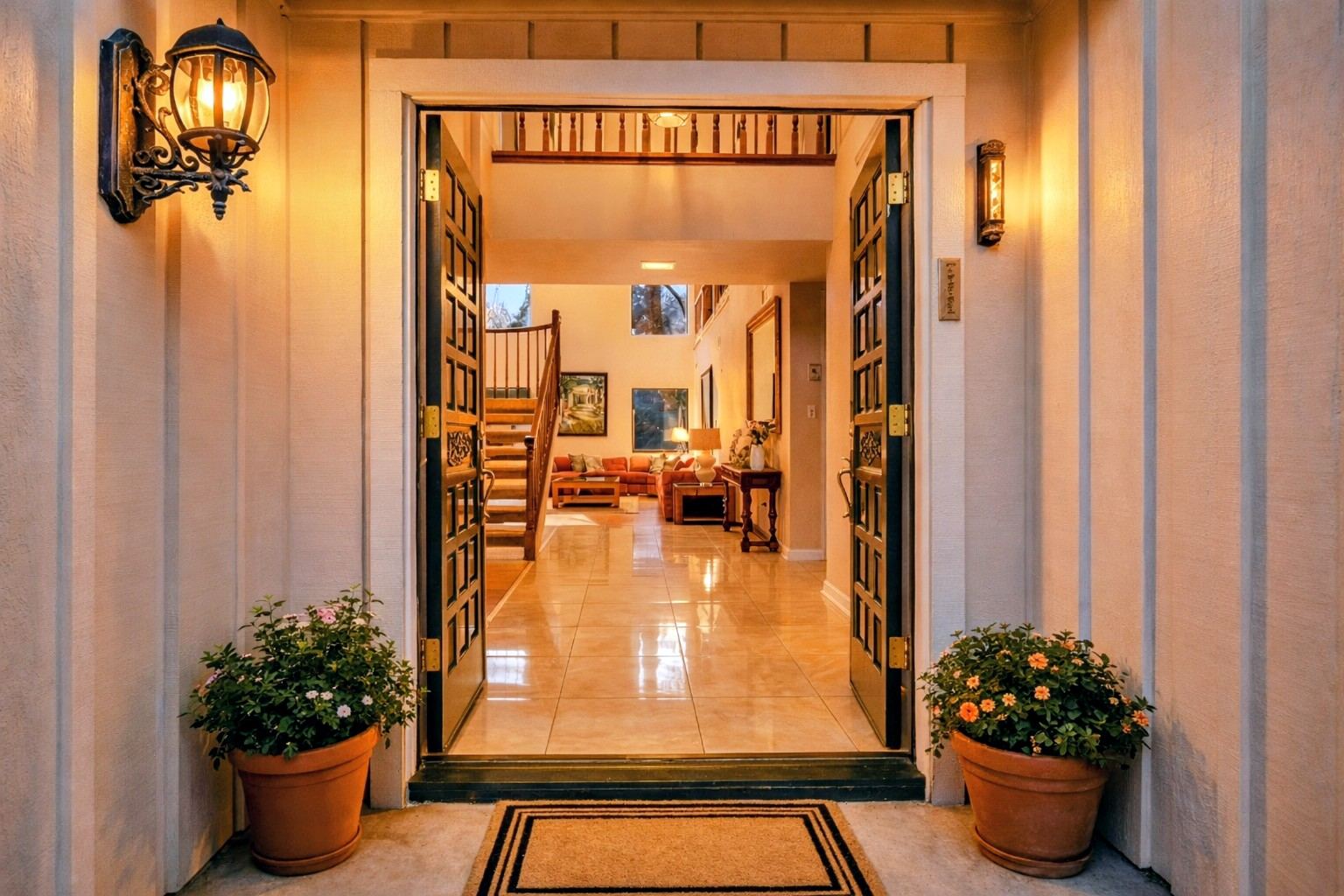 Front entrance at dusk