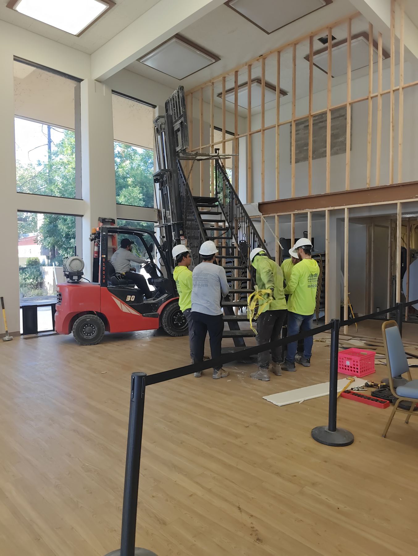 Lift inside the hall during renovation