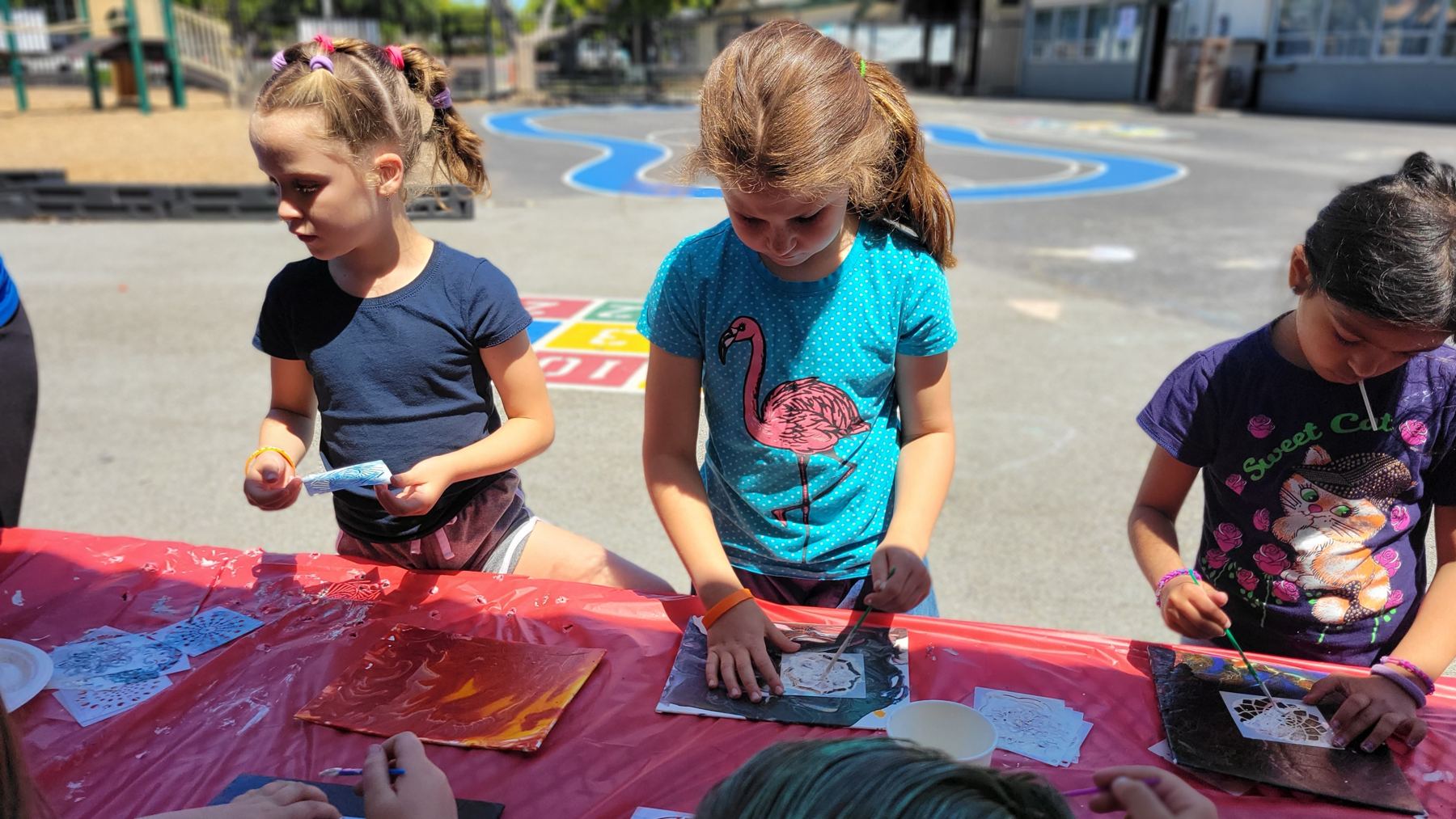 Children doing art outdoors